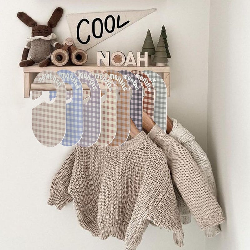 eoscasely Baby Closet Divider, Baby Wardrobe Organizer, Double-Sided Pastel Gingham Design, Nursery Decor Clothes Hanger Dividers for Sorting 8 Sizes from Newborn to 12+ Months - Image 5